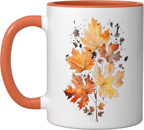Autumn Leaves Watercolor Art Fall Season Thanksgiving Ceramic Mug