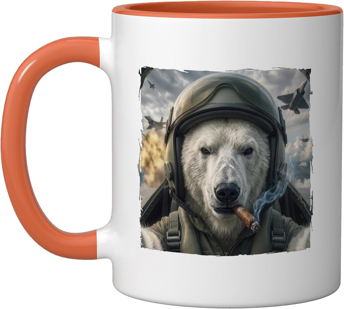 Funny Cockpit Pilot Helmet Cigar Polar Bear Ceramic Mug