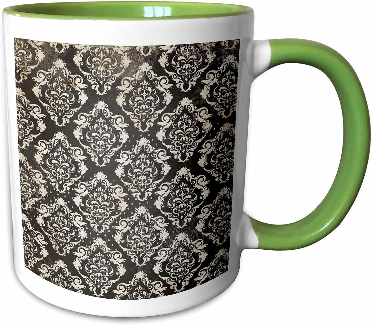 Elegant B&W Grunge Damask Pattern Ceramic Mug