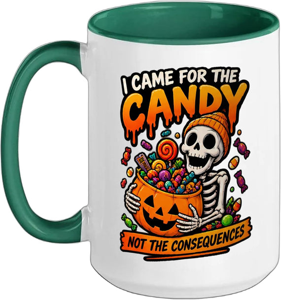 Funny Halloween Candy Skeleton Trick or Treat Humor Ceramic Mug