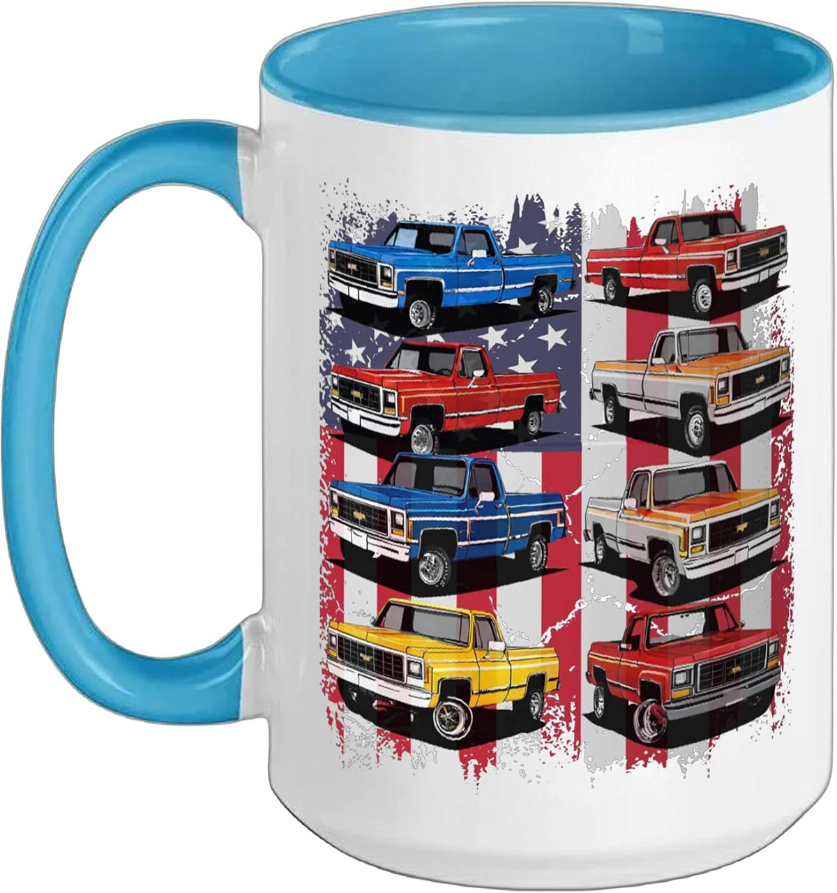 Classic Squarebody Pickup Truck Retro Usa Flag Patriotic Ceramic Mug