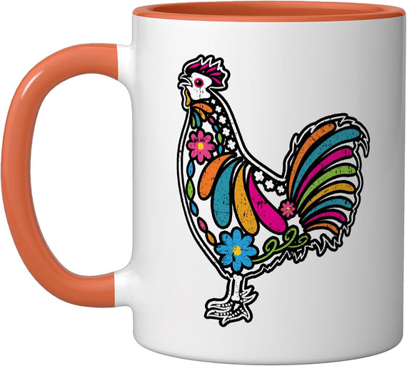 Sugar Skull Rooster Dia De Los Muertos Halloween Vintage Ceramic Mug
