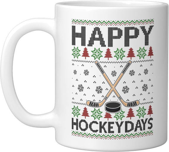 Happy Hockey Days Ugly Christmas Ice Hockey Players Design Ceramic Mug