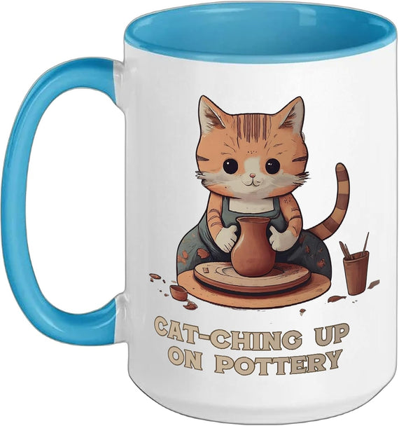 Cat-Ching Up On Pottery Funny Cat Lover Design Ceramic Mug