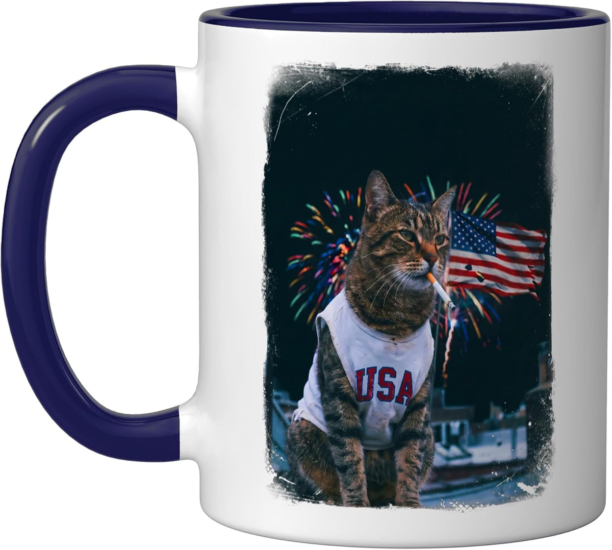Patriotic Smoking Cat Usa Flag 4th Of July Ceramic Mug
