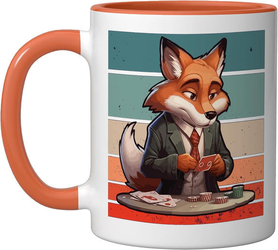 Poker Fox Animal Casino Imagery Clever Fox Table Focused Ceramic Mug
