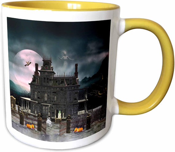 Halloween Haunted House in Night Ceramic Mug