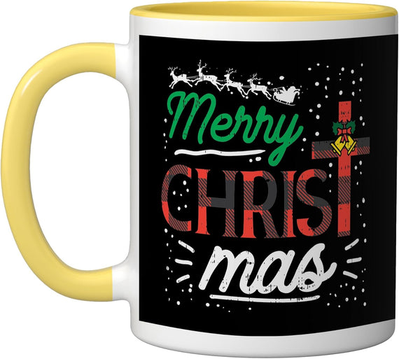 Merry Christmas Plaid Cross Xmas Christians Catholics Ceramic Mug