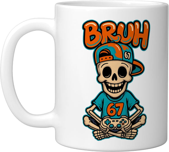 Gaming Lover Bruh 67 Meme Skeleton Playing Video Games Ceramic Mug
