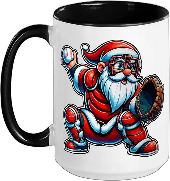 Santa Baseball Catcher Tree Christmas Hat Xmas Costume Pj Ceramic Mug