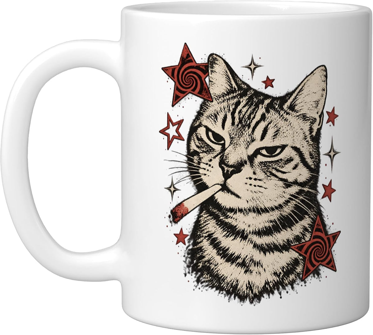 Smoking Cat Y2k Spiral Stars 90s Moody Retro Grunge Feline Ceramic Mug