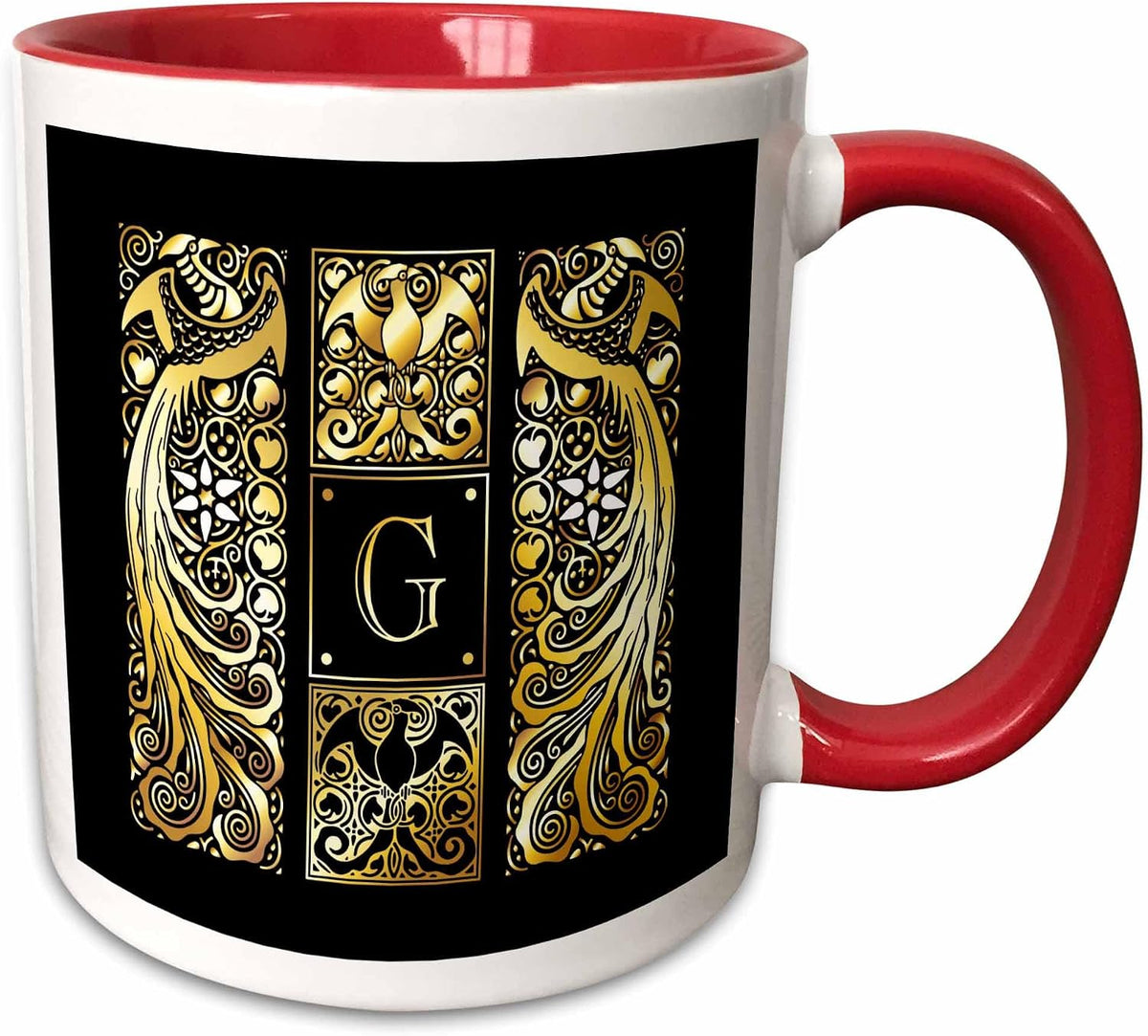 Art Nouveau Peacocks- Monogram Letter G Ceramic Mug