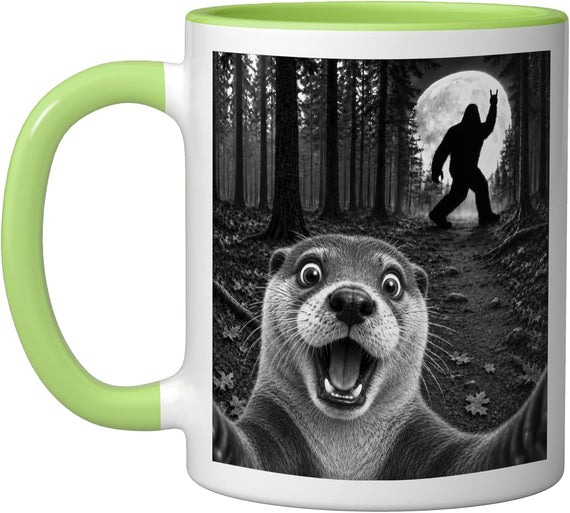 Sea Otter Selfie with Bigfoot Rock and Roll Sasquatch Ceramic Mug