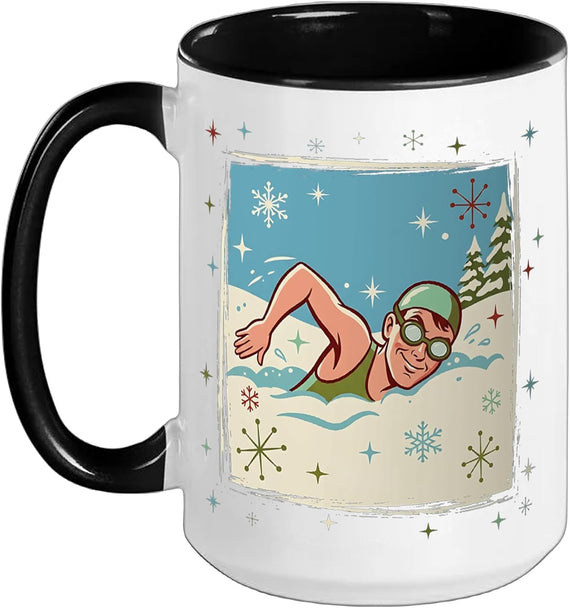 Retro Snowy Swimmer Winter Christmas Ceramic Mug