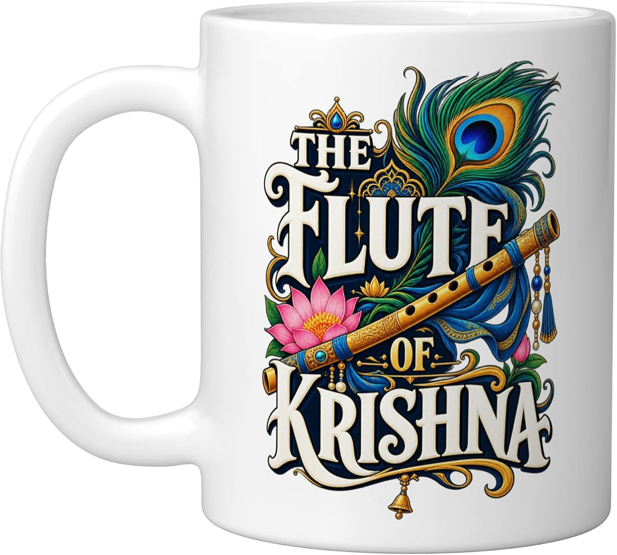 The Flute Of Krishna Peacock Feather Lotus Ceramic Mug