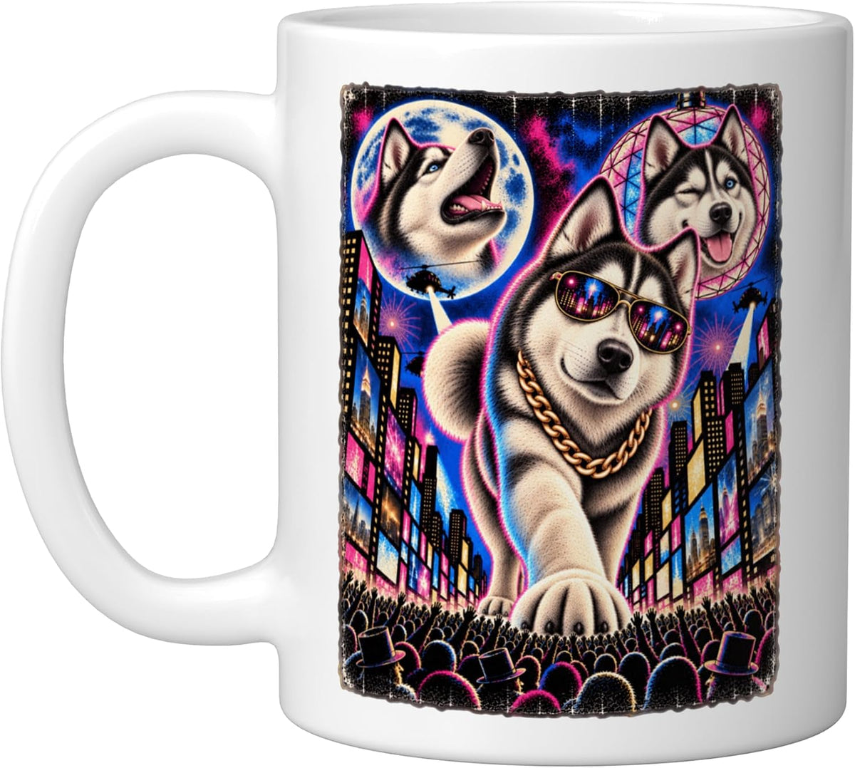 Siberian Husky Times Square Hip Hop Party Cool Sunglasses Ceramic Mug