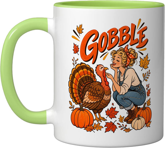 Retro Gobble Pinup Girl With Turkey Ceramic Mug
