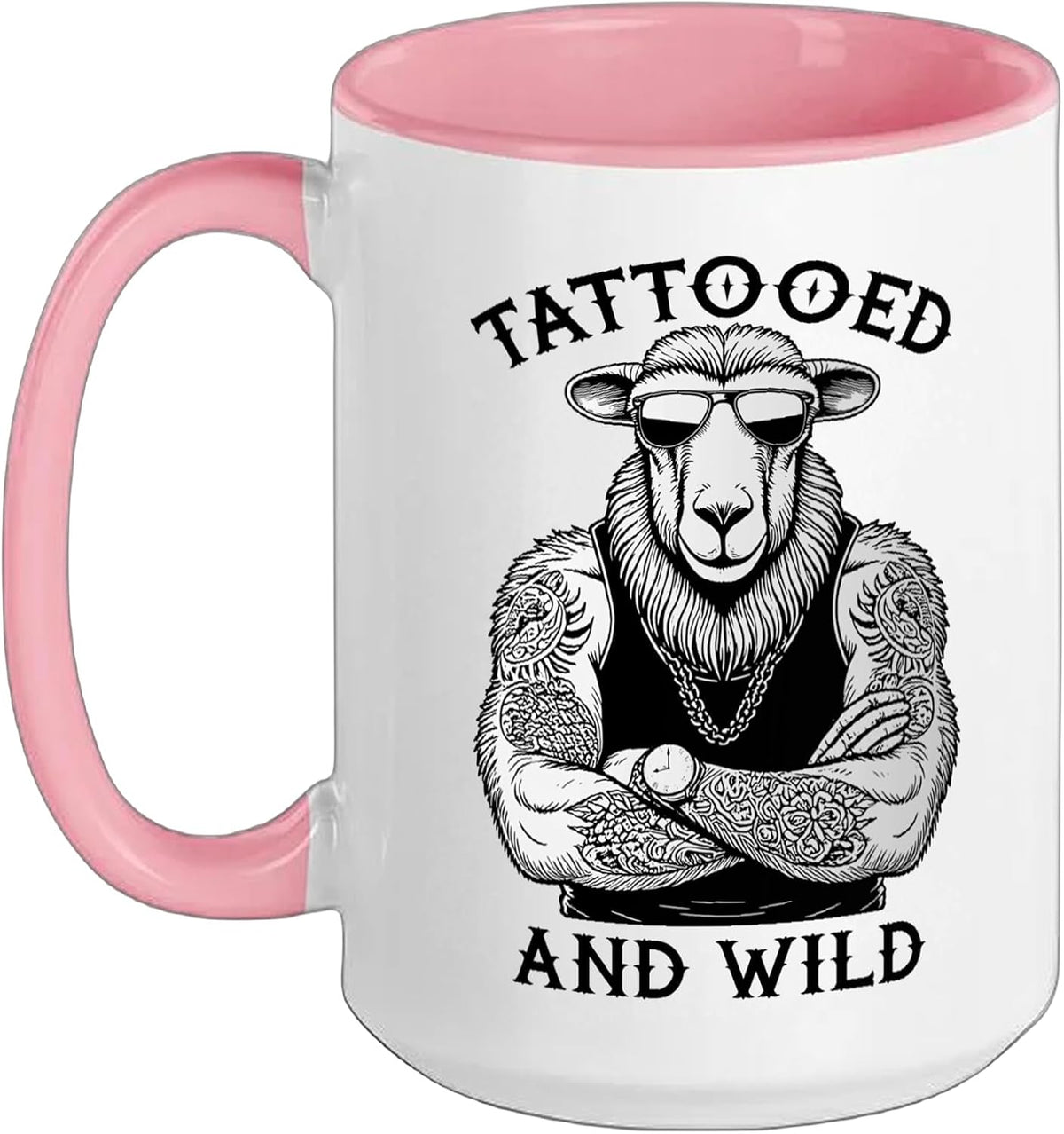 Tattooed And Wild Funny Inked Sheep Animal Tattoo Lover Ceramic Mug