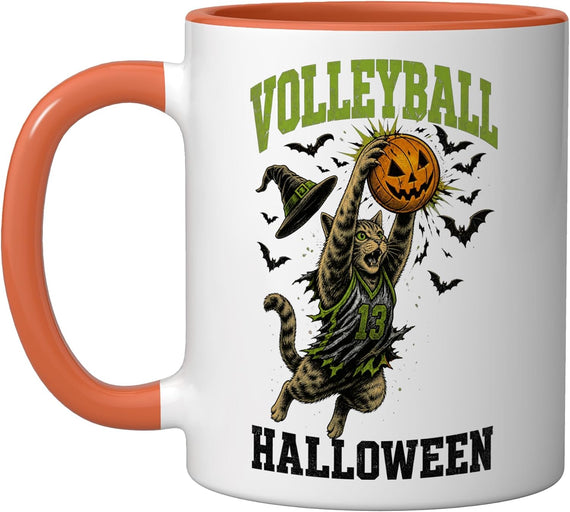 Volleyball Halloween Cat Funny Ceramic Mug