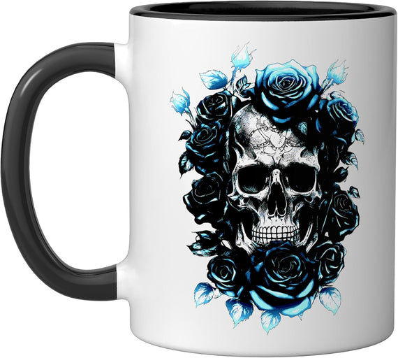 Skeleton Metalhead Skulls And Roses Metal Rock Flowers Ceramic Mug