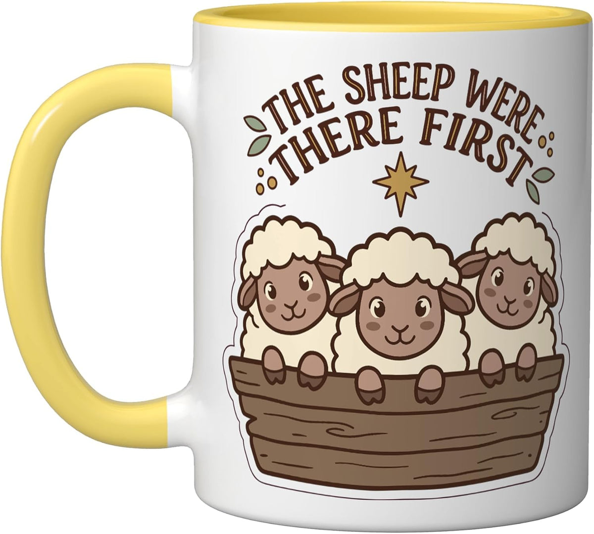 The Sheep Were There First Nativity Scene Christian Humor Ceramic Mug