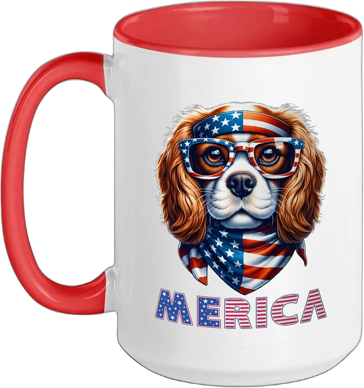 Merica Cavalier Spaniel American Flag 4th Of July Ceramic Mug