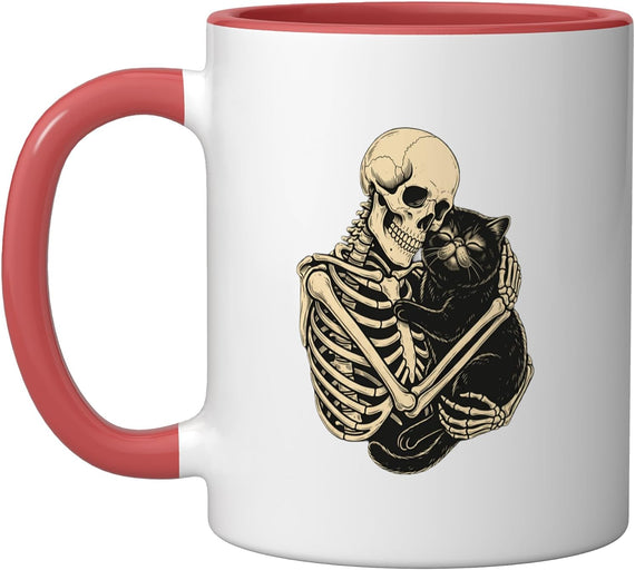 Skeleton Holding Cat Halloween Costume Spooky Season Ceramic Mug