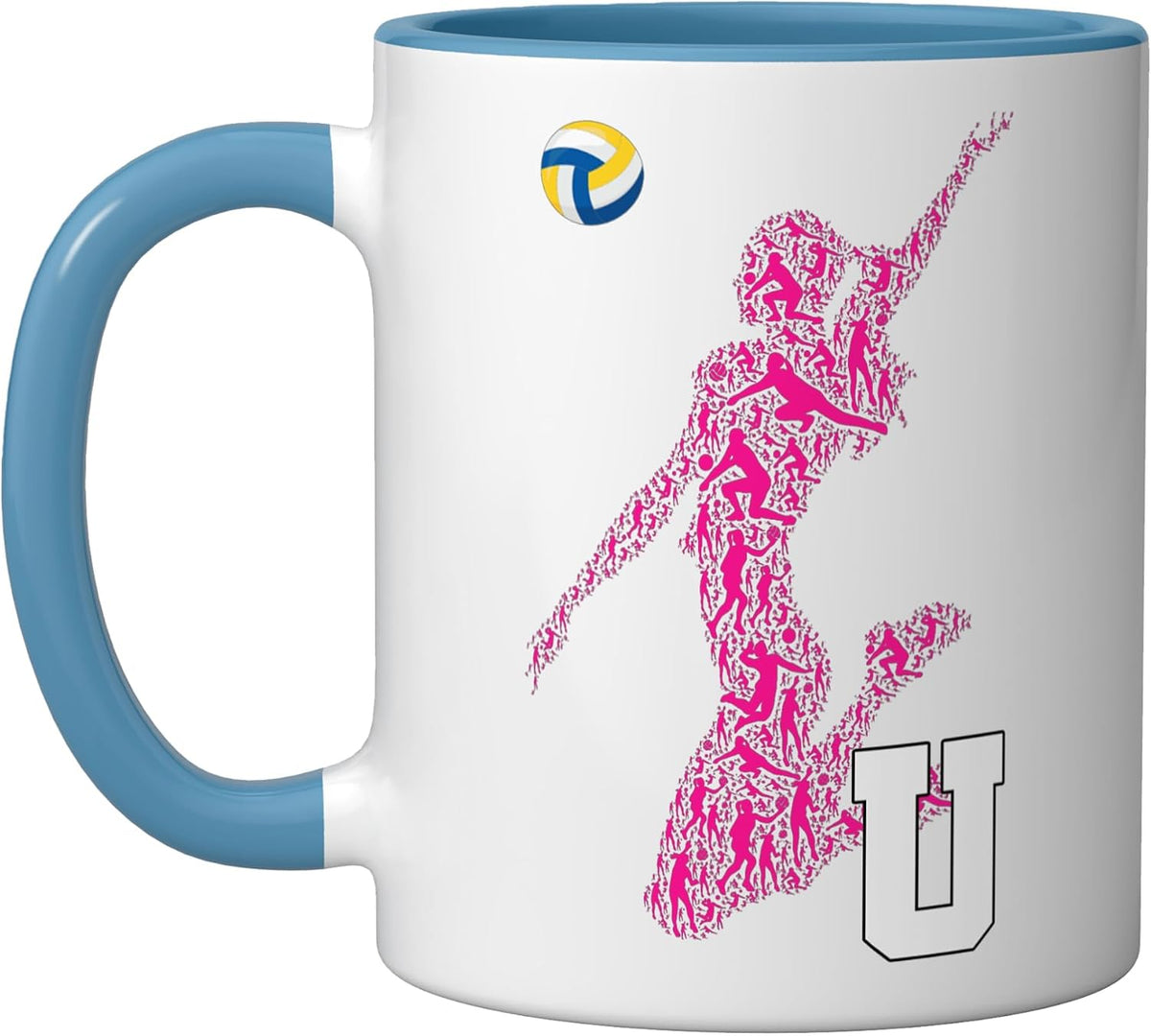 Womens Volleyball Letter U Initial Monogram - Pink Player Ceramic Mug