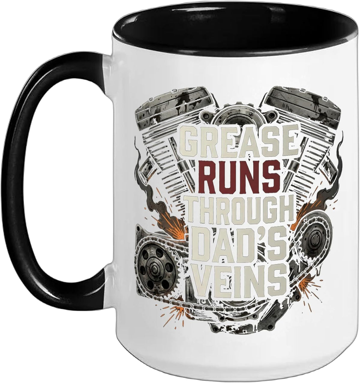Grease Runs Through Dad's Veins Engine Mechanic Ceramic Mug