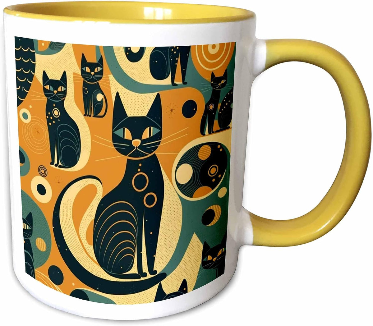 Felines Captured In Bold Mid-Century Style Ceramic Mug
