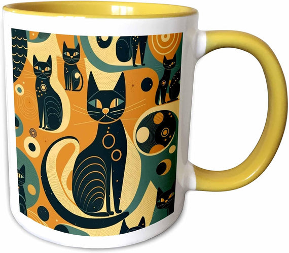 Felines Captured In Bold Mid-Century Style Ceramic Mug