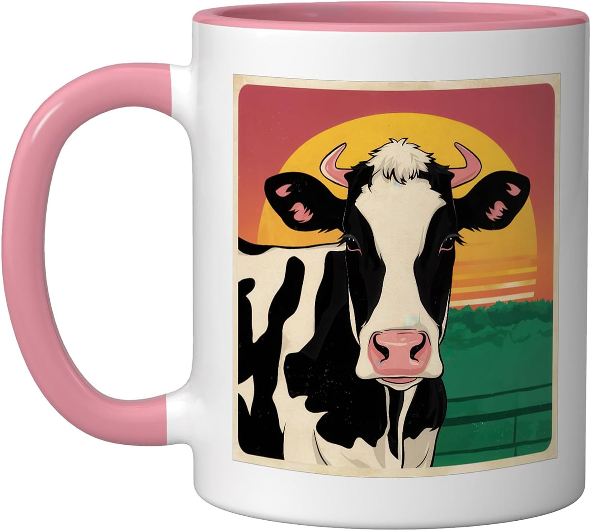 Holstein Cow Vintage Retro Sunset Ceramic Mug
