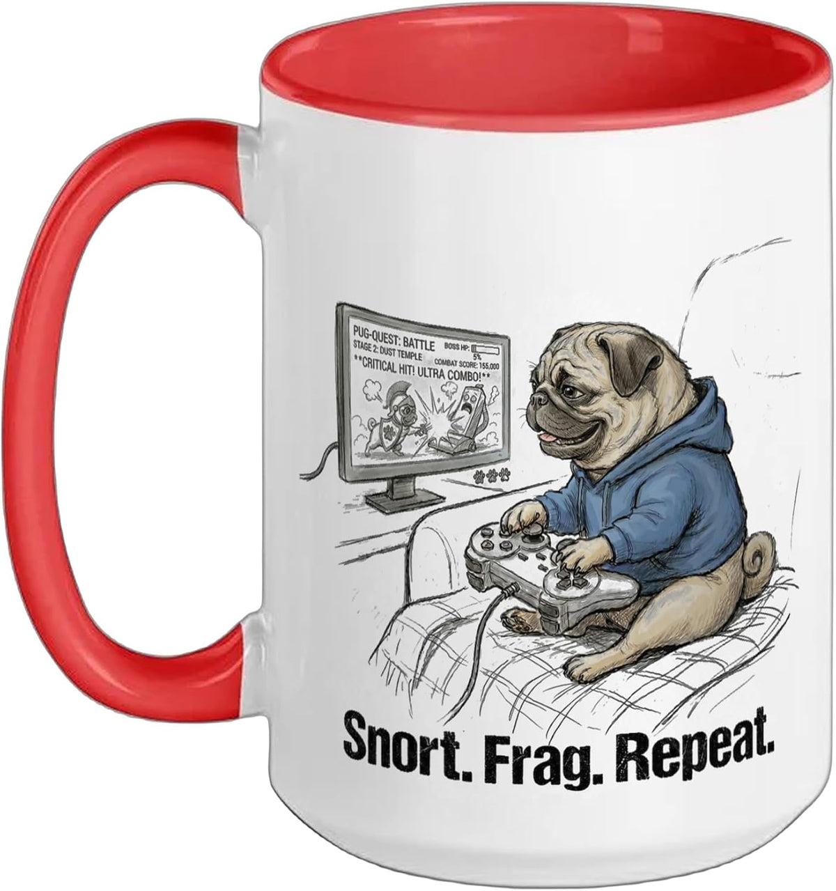 Funny Pug Gamer Snort Frag Repeat Gaming Dog Novelty Ceramic Mug