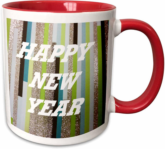 Black White Lime And Silver Happy New Year Ceramic Mug