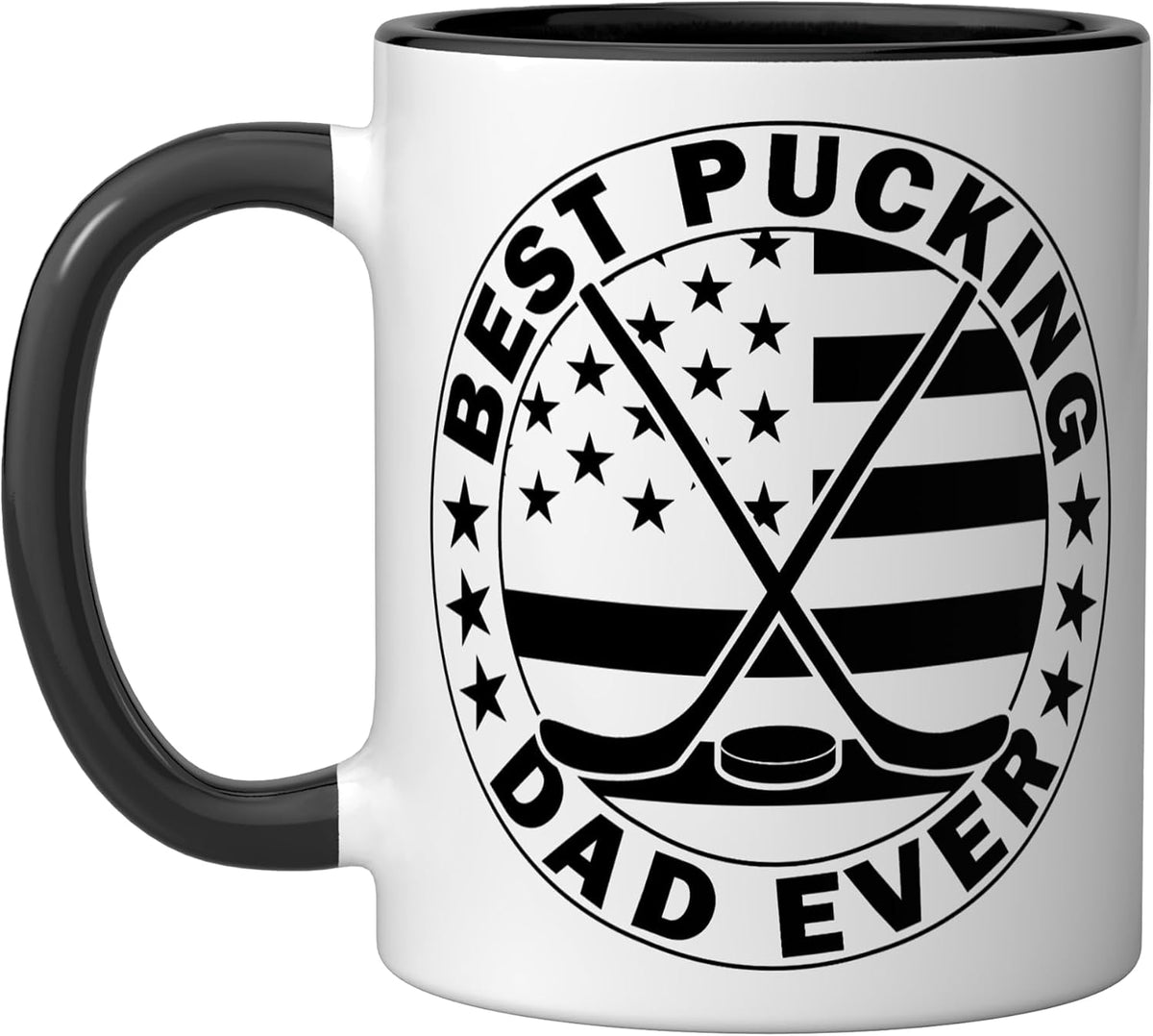 Best Pucking Dad Funny Hockey Dad Pun Father's Day Ceramic Mug