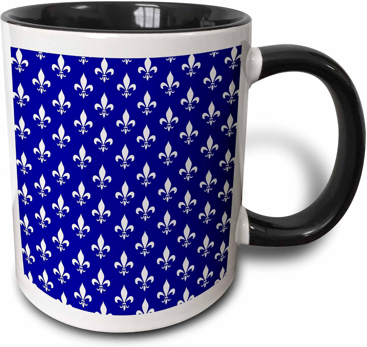 Navy Blue Fleur De Lis Pattern - Classic White - Stylish Ceramic Mug