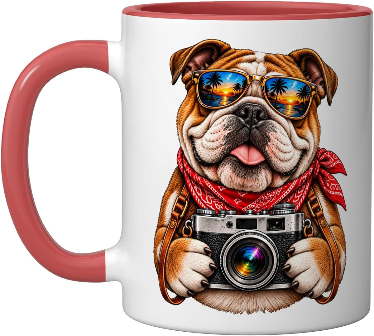 Cool Bulldog Photographer Camera Vacation Sunglasses Ceramic Mug