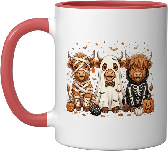 Halloween Highland Cow Costume Pumpkin Spooky Season Ceramic Mug