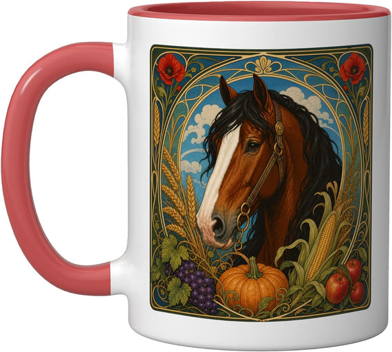 Bay Horse White Blaze Art Nouveau Harvest Ceramic Mug