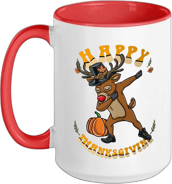 Pilgrim Reindeer Happy Thanksgiving Christmas Ceramic Mug