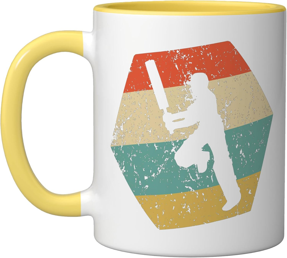 Cricket Player Retro Distressed Hexagon Cricket Batter Ceramic Mug