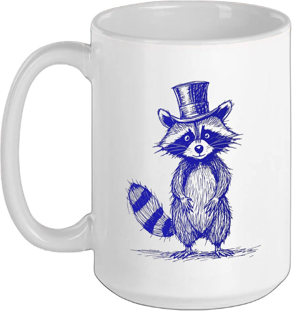 Fancy Woodland Raccoon In Top Hat Scribble Character Ceramic Mug