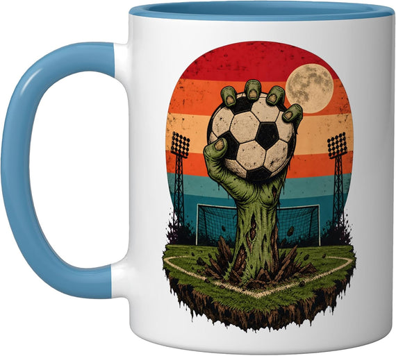 Halloween Soccer Zombie Hand Retro Sunset Ball Ceramic Mug