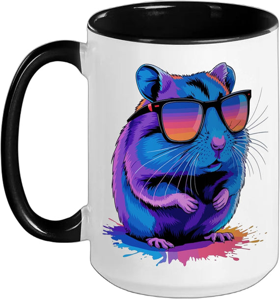 Neon Cool Hamster With Sunglasses Vibrant Pop Art Ceramic Mug