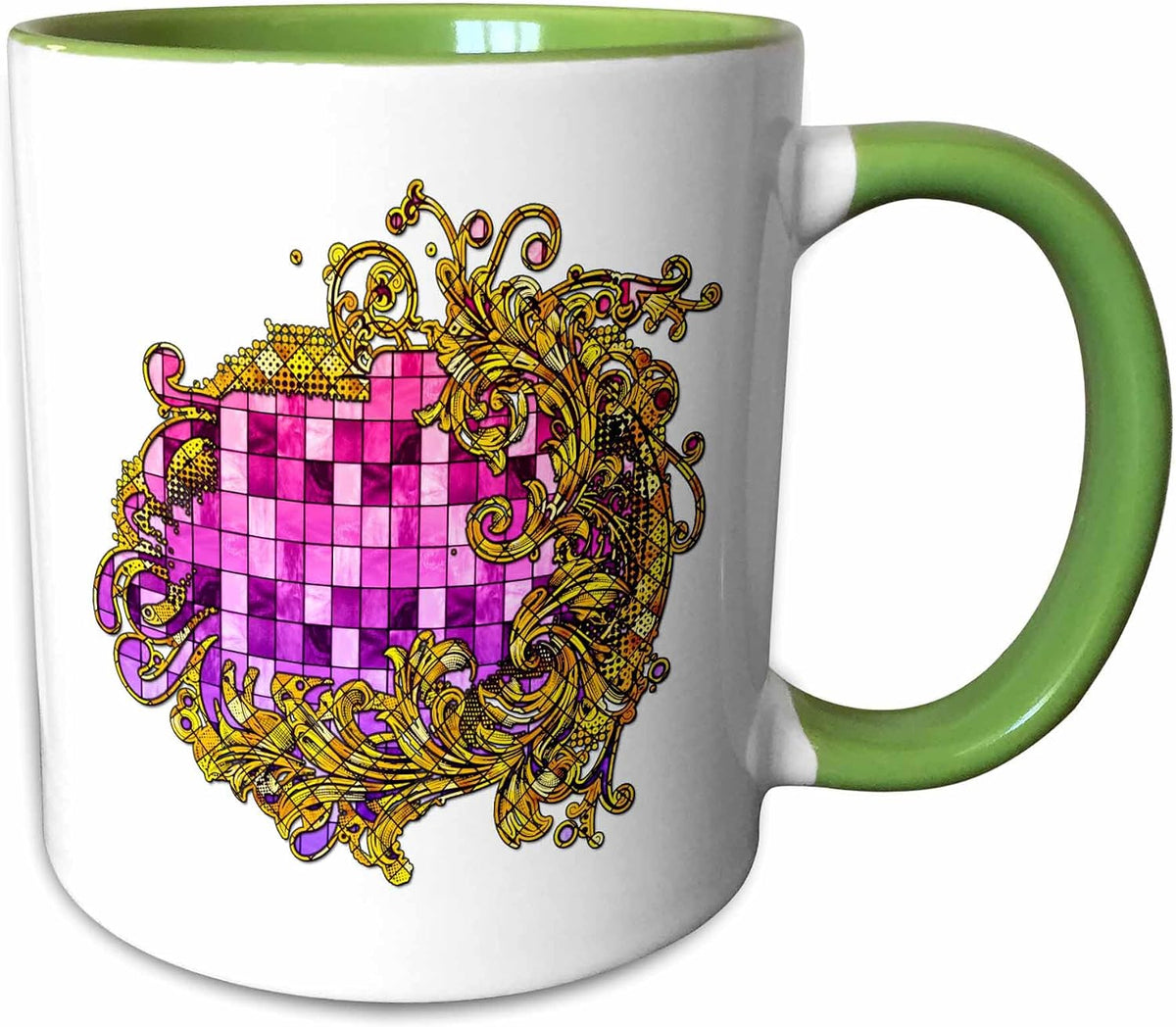 Yellow Stained Glass Flourishes With Pink Ceramic Mug