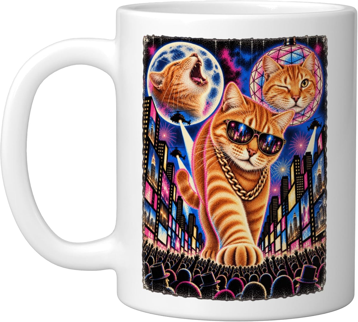 Orange Cat Times Square Hip Hop Party Cool Sunglasses Ceramic Mug
