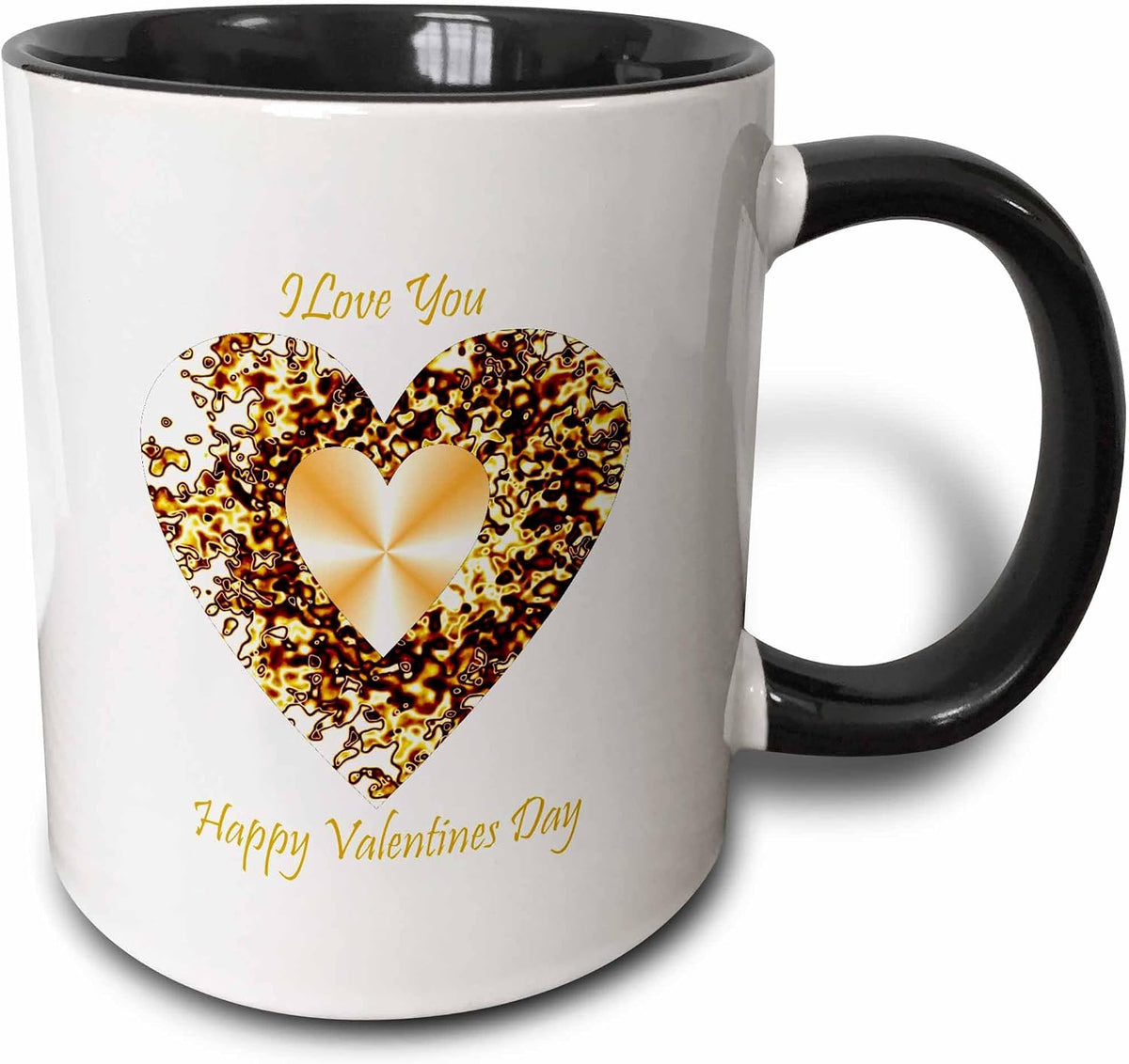 Image Of Heart In Gold Glitter Says Love And Happy Ceramic Mug