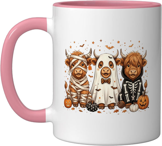 Halloween Highland Cow Costume Pumpkin Spooky Season Ceramic Mug