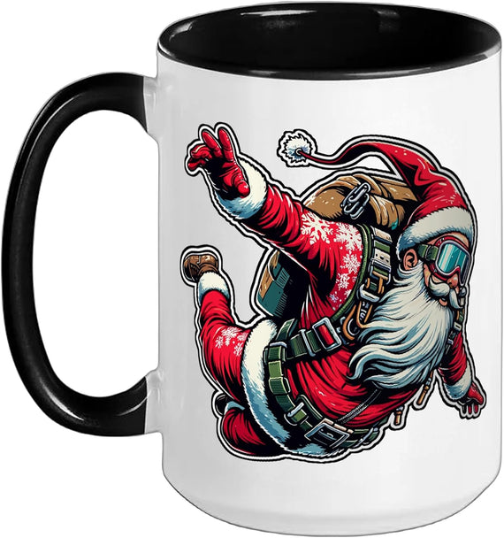 Santa Freefall Skydiving Christmas Ceramic Mug