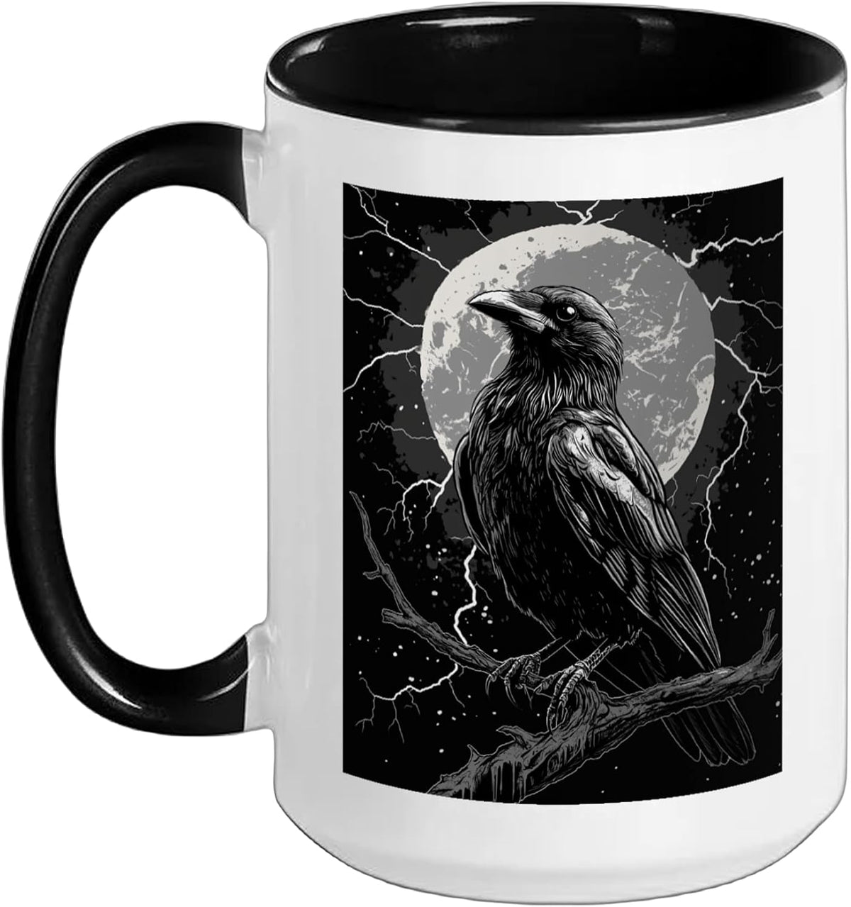 Raven And Full Moon Gothic Black Crow Ceramic Mug